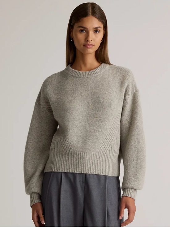 Quince Sweaters - EUC QUINCE 100% Yak Wool Pointelle Detail Relaxed Crew Warm Heather Grey Size XL
